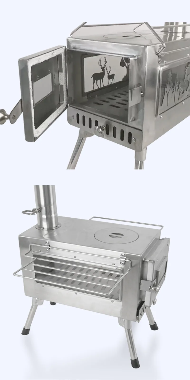 Outdoor Camping Hiking Portable Furnace Stainless Steel  Windproof Wood Burning Stove For Heating