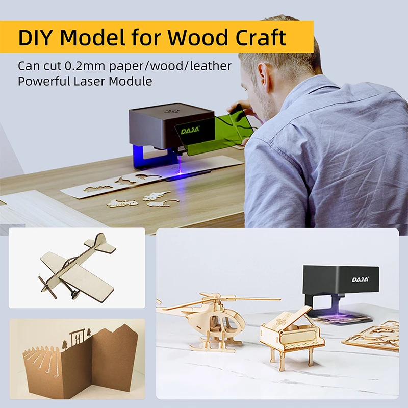 DAJA DJ6 Mini CNC DIY Laser Engraver 3W DIODE APP Control Portable Logo Mark Printer MDF Plywood Small Laser Engraving Machine