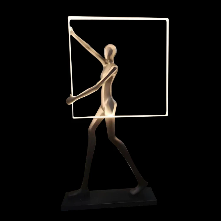 Indoor Resin Black Sculpture People Floor Lamp Creative Art Human Body Sculpture Corner Standing Lamp