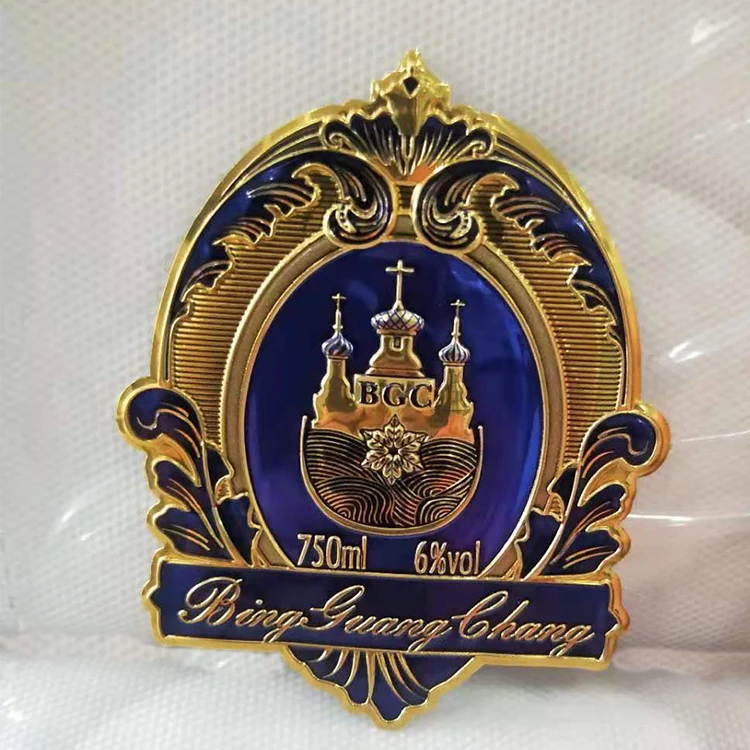 Private Premium Design foil embossed high end label printing for wine aluminum metal wine bottle label