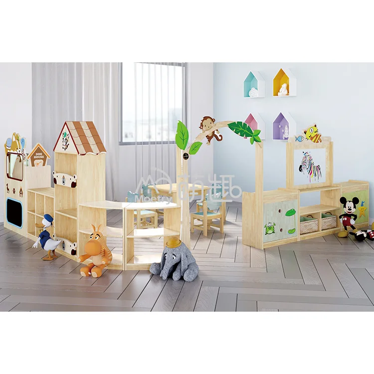 Moetry High Quality Modern Design Wooden Storage Shelfves Set for Preschool Kindergarten Classroom Divider Made Wood School Use
