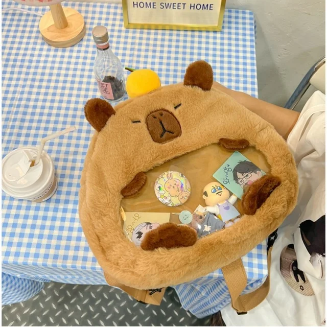 Топ модная сумка на заказ плюшевая Capibara Kawaii Ita с прозрачным окном для булавок