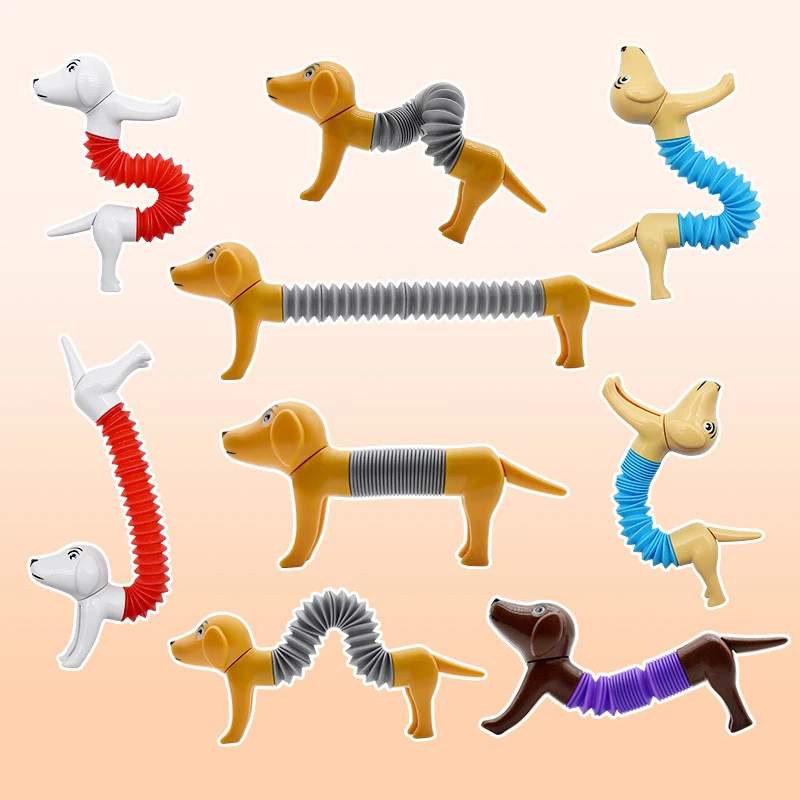 Sensory Colorful Stretch Decompression Pipe Toys customized Amazon Plastic Funny Fidget Pop Tubes Dog