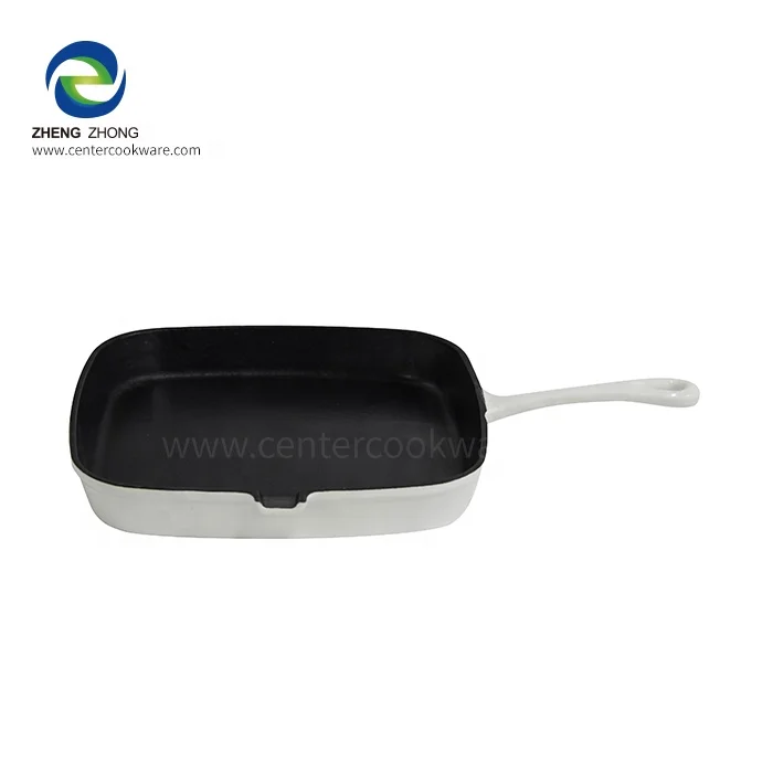 Enamel cast iron skillet fry pan grill pan with easy-clean surface