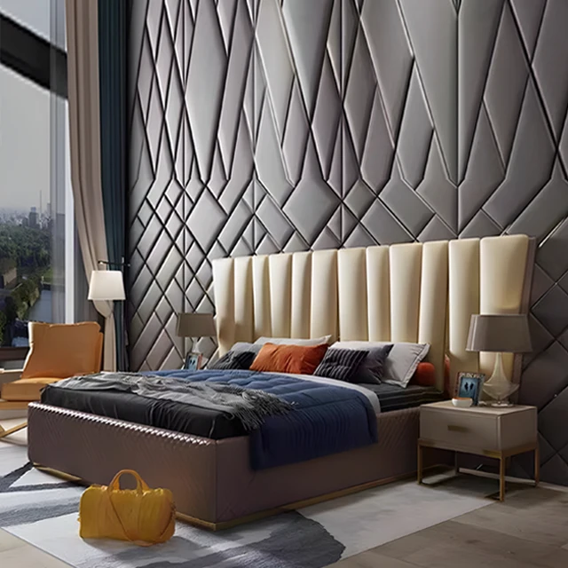 Italian Postmodern Luxury Master Bed Double Hong Kong King 1.8m Minimalist Postmodern Leather Mesh Red Bed