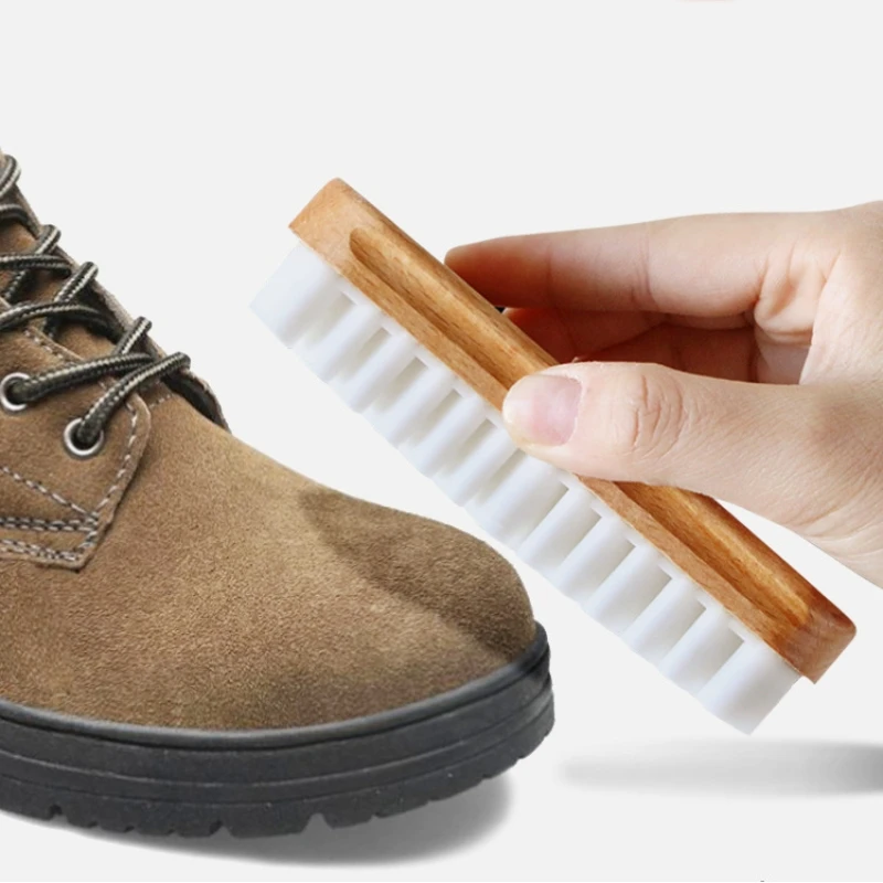 Multifunctional polishing leather rubber suede care cleaning sports shoes nubuck brush wooden handle brush for shoes