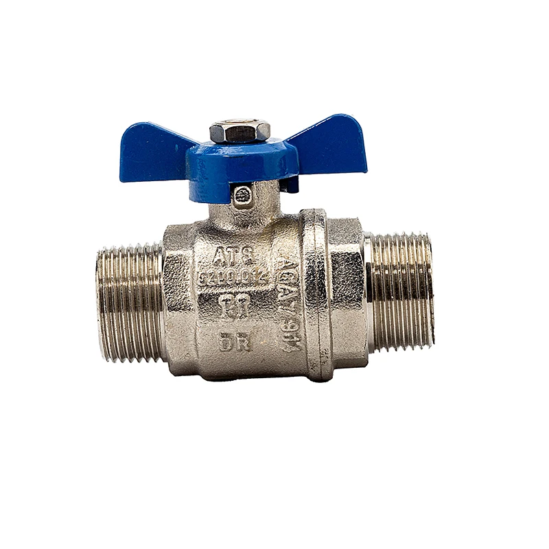 Double Thread Blue Aluminium Butterfly Handle PN 25 Brass Ball Valve with nickle plating
