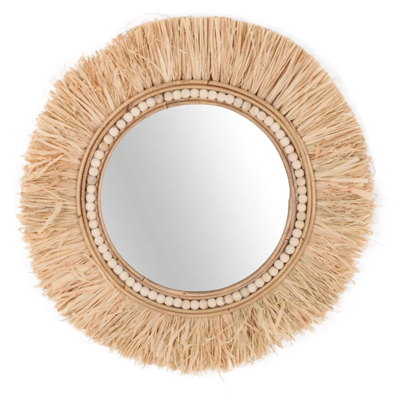 Customized Home Decoration Mirror  Hot Selling Handmade Raffia Mirror for wall art home decor
