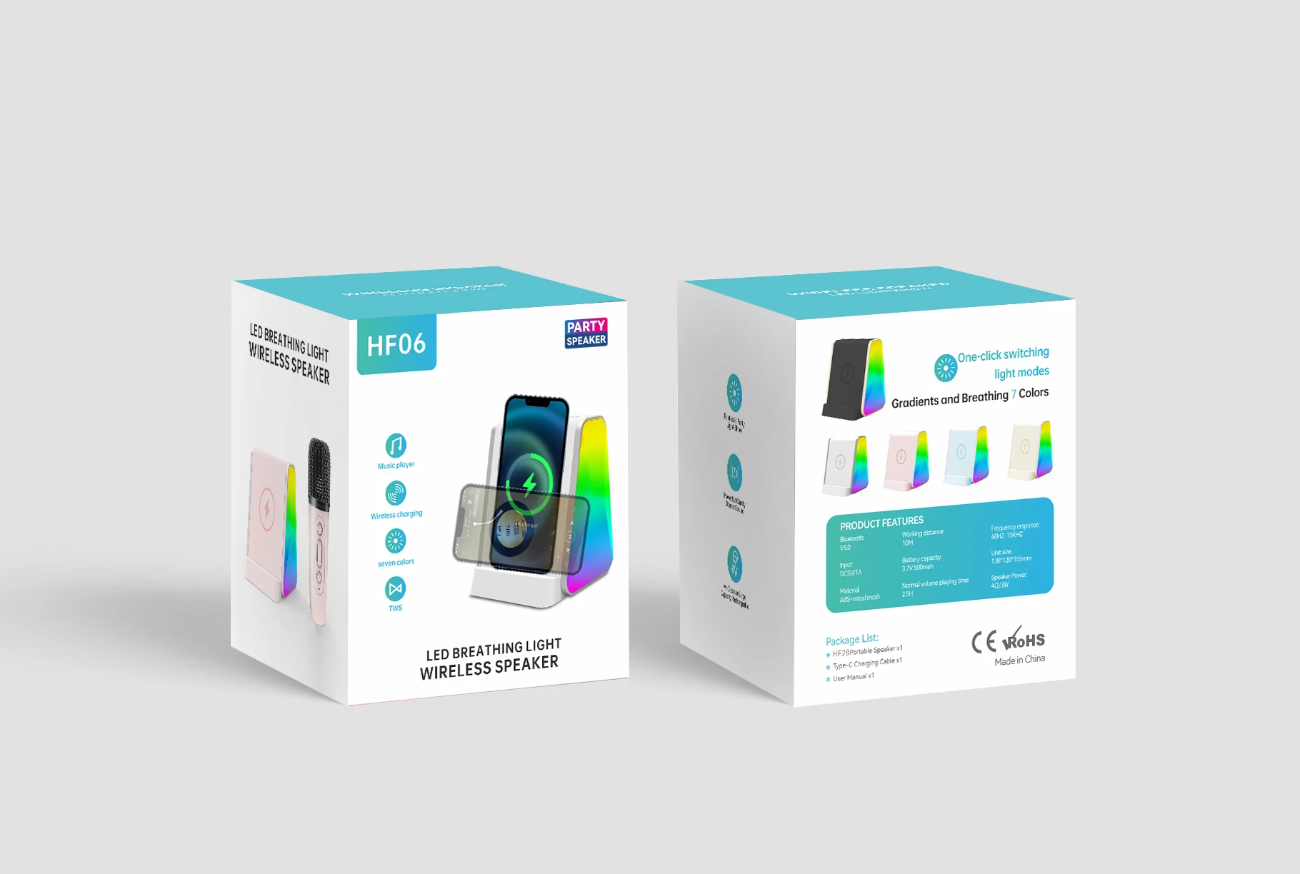 new design 3 in 1 Wireless Charger  speaker With RGB light  Phone holder Subwoofer Mini Bluetooth Speaker For Outdoor