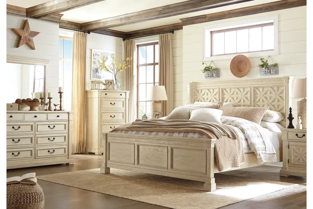 Bedroom Furniture French Country Style Bed Headboard With Lattice Design King Size oak Wood bed