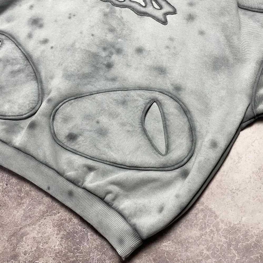 Custom striped line stitching vintage dye washed men custom logo sweatshirt pullover distressed premium hoodie for men