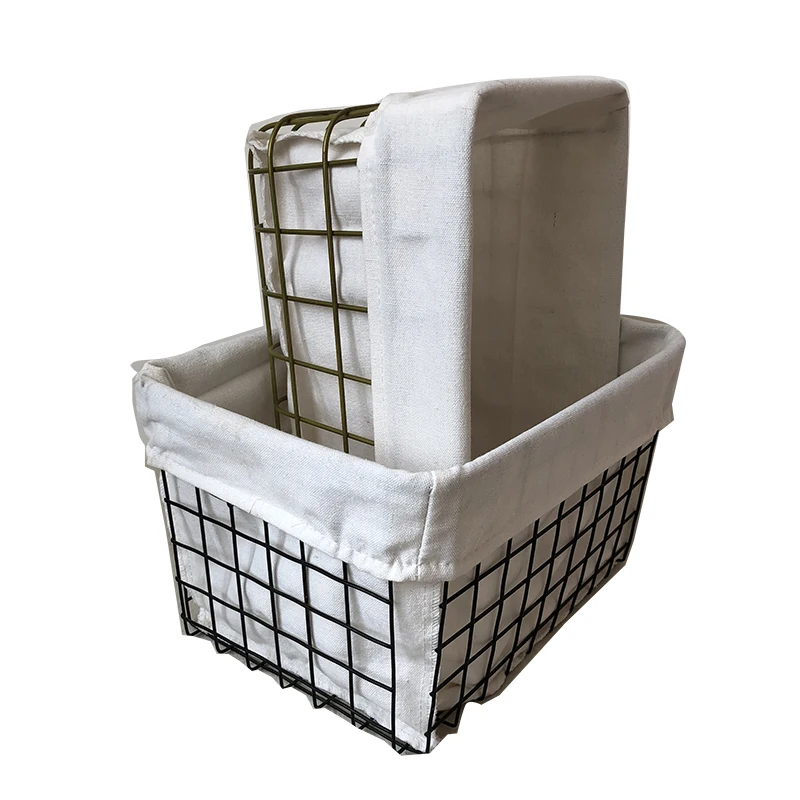 Black Metal Basket Woven Golden Iron With Linen For Storage Cabinet
