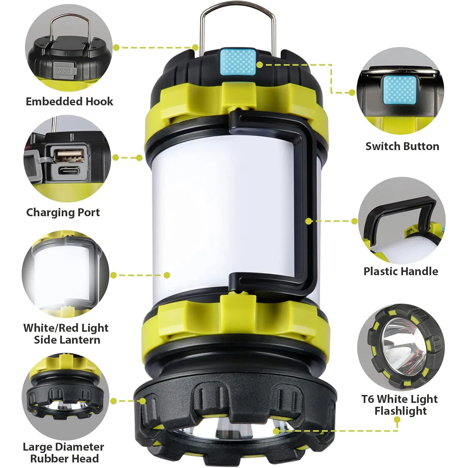 Camping Lantern, Outdoor Led Camping Lantern, Rechargeable Flashlights with 1000LM, 6 Modes, 4000mAh Power Bank