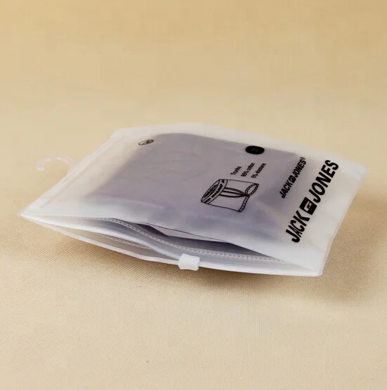 Plastic frosted transparent food bag pvc zipper polybag with plastic hanger