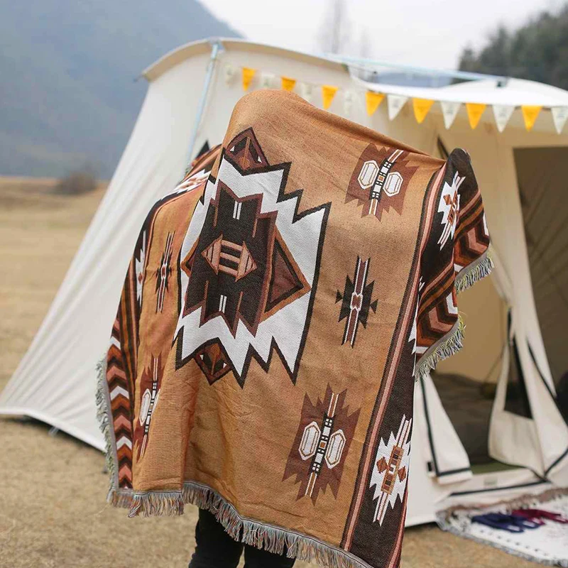 Monad Decor Indian Aztec Camel Boho Ethnic Custom Travel Camping Picknick Throw Blanket For Outside