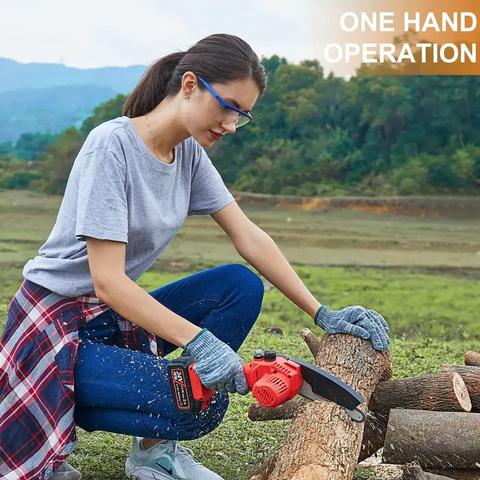 CS04 Strong Motor  6 Inch Mini Chainsaw Cordless Chain saw with 2 Large Capacity Battery for Tree Trimming