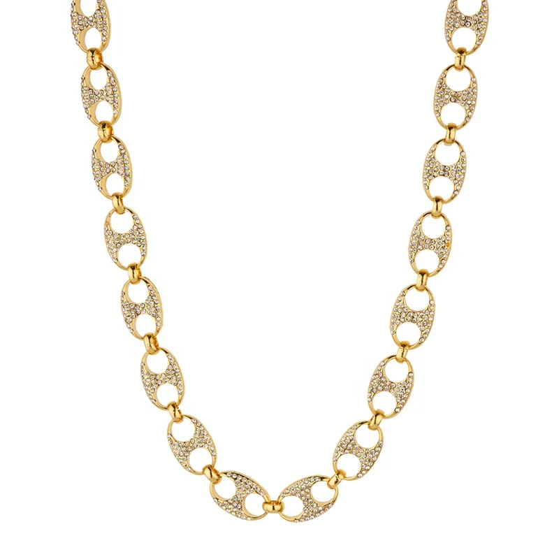 Coffee Bean Cuban Link Chain Women Mens Iced Out Hip Hop  Gold  Miami Cuban Mariner Link Chain Choker Necklace Hip Hop Jewelry