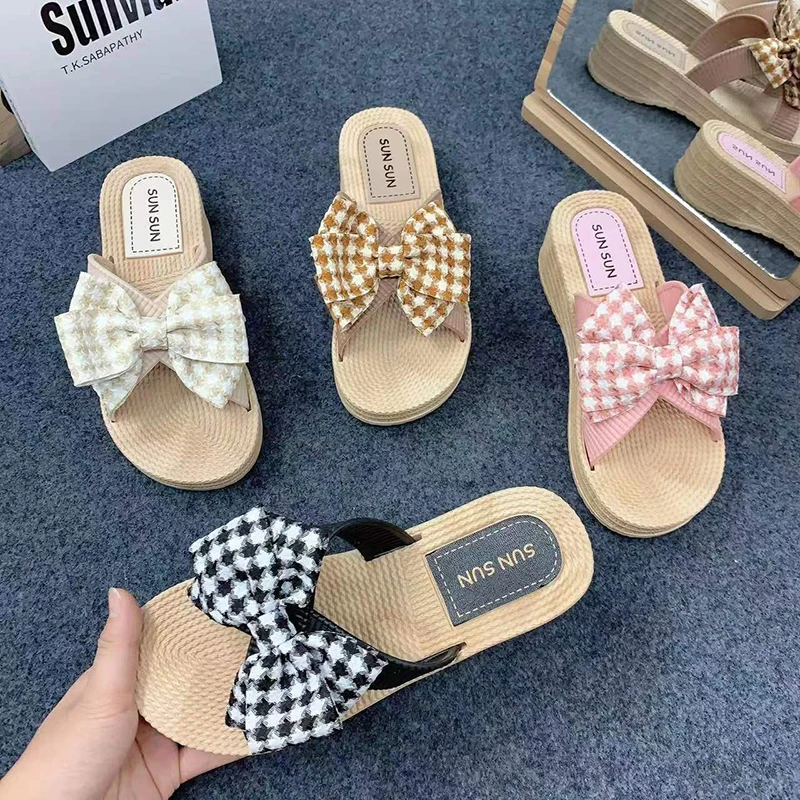 New fashion female classic slippers 2023 designer slipsole luxury slippers for ladies bow female slippers and sandals