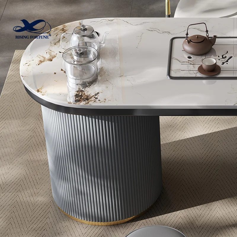 Modern Black Cocktail Table with Gold Geometric Frame Square Faux Marble Center Table Tea Table