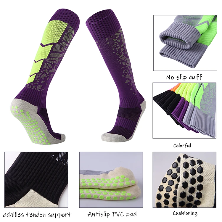long compression knee length colorful football non skid socks cotton cushion socks