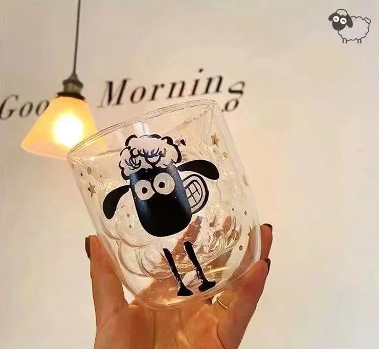 Wholesale Small Cute Sheep-shaped Clear Glass Free Creative Personality Coffee Juice Milk Mug with Spoon