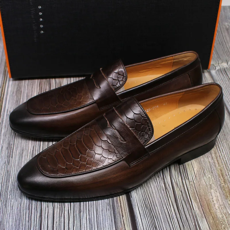 Formal italian men dress adult shoes genuine leather loafer flats wholesale