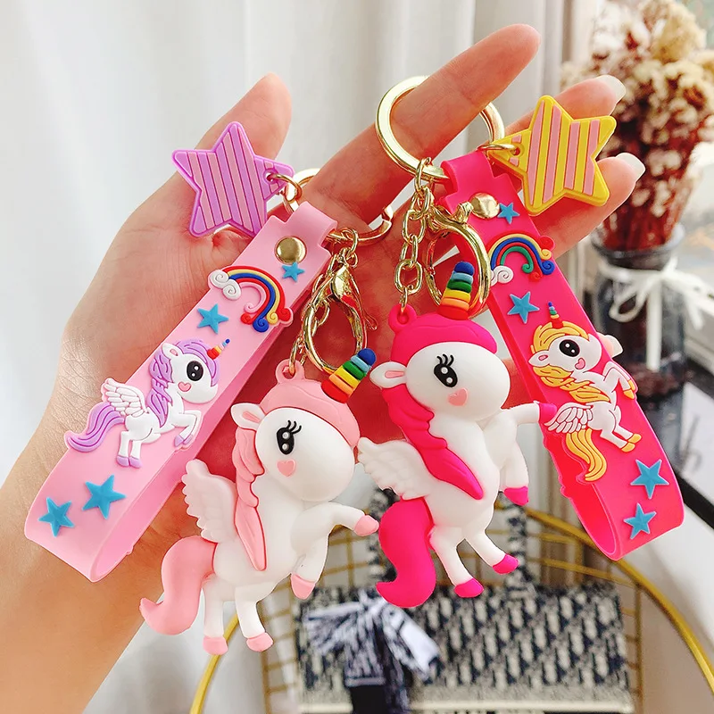 2023 Cheap Price Fashion Promotion 3D Cartoon Unicorn Key Chain Small Cute Key Ring 3D Pony Keychains For Gifts