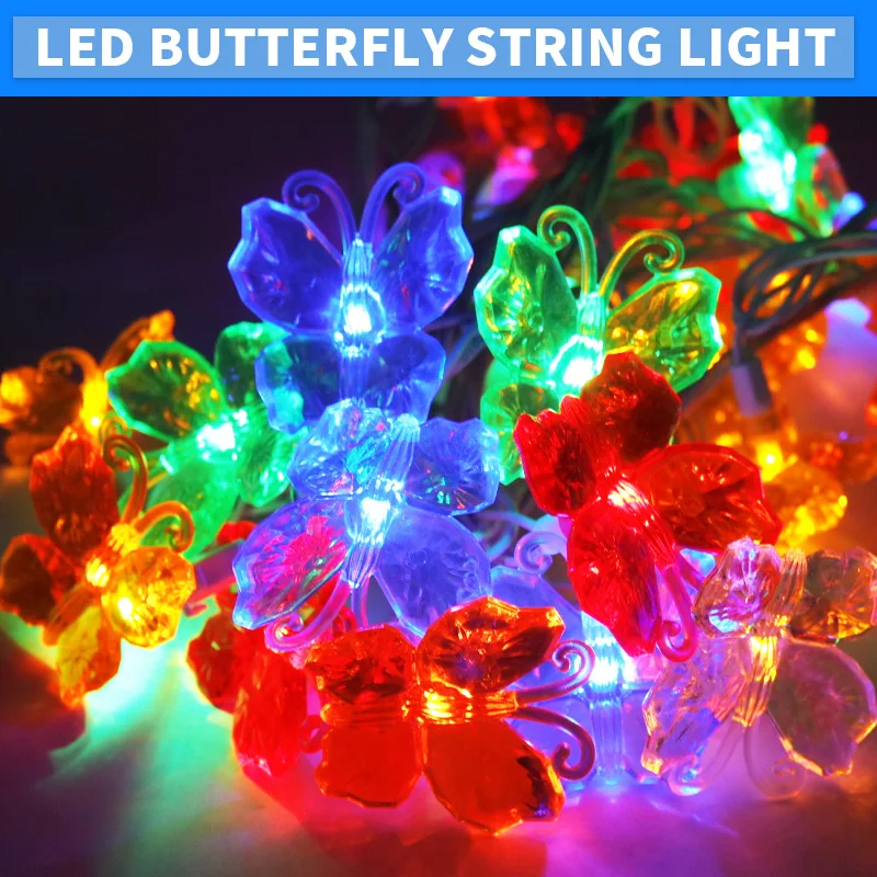 Бабочка гирлянда 10 светодиодов теплый белый для весенне-летнего украшения