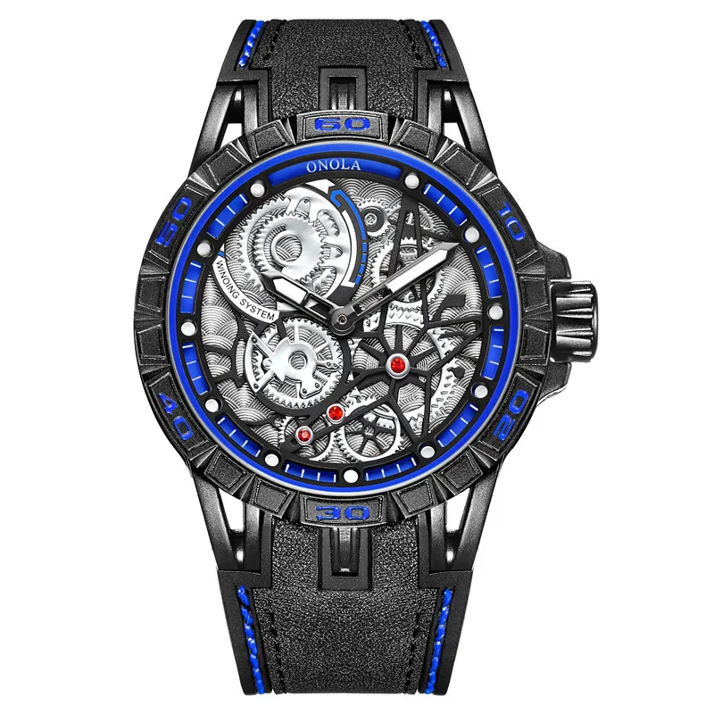 Onola 3807 Mens Skeleton Watch Quartz Analog Watches 2020 New Arrival Male Visibla 3ATM Waterproof Sport Watches Dropshipping