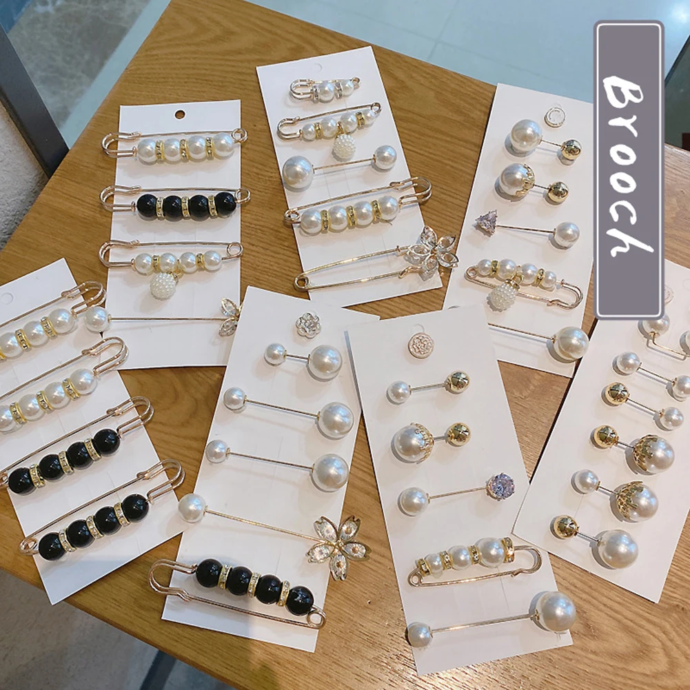 Rinhoo Card Jewelry Sets Cute Enamel Brooches Pins Pearl Neckline Small Collar Lapel Pin Buckle Fixed Clothes Invisible Brooch