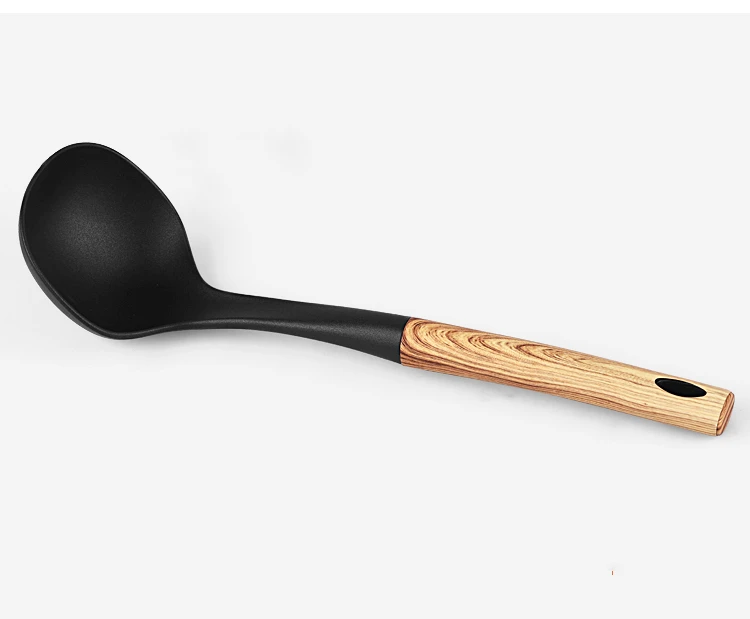 
Amazon hot sell plastic cooking utensil set 9 piece wood pattern handle non-stick nylon kitchen tools for cookware 