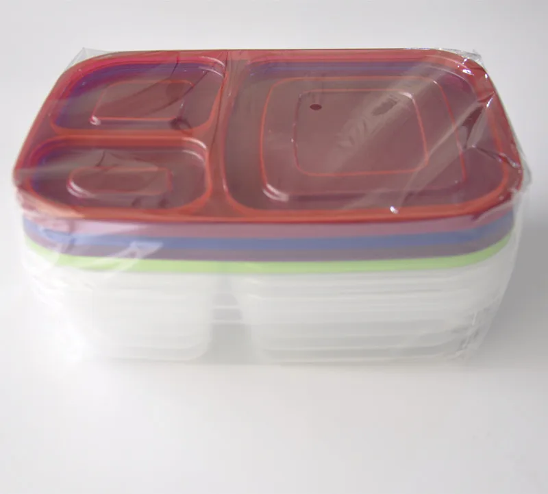 Yongli 4-Piece Microwave Dishwasher Safe Bento Lunch Box Set 3 Compartment Plastic Food Storage Containers School Kitchen Use