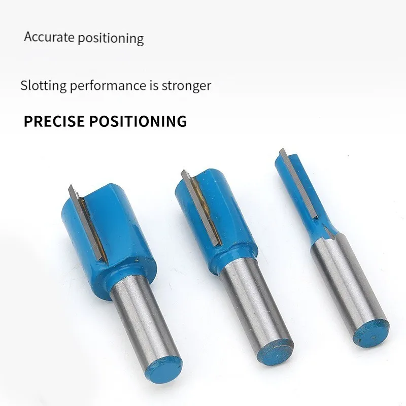 HENGLAI 1/4 1/2 Handle Blue Straight Knife Trimming Machine Head Woodworking Milling Cutter