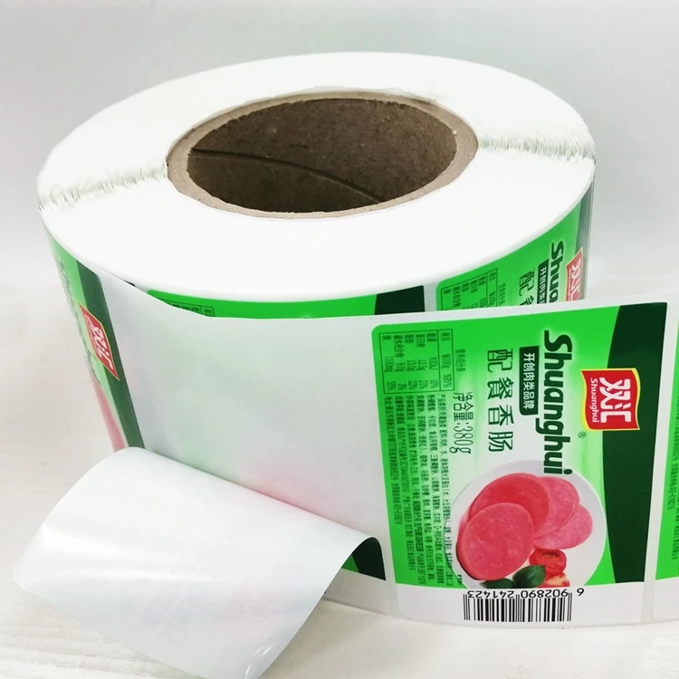 Waterproof Glossy Lamination Adhesive Sausage Packaging Label Sticker Rolls with Glassine Release Liner