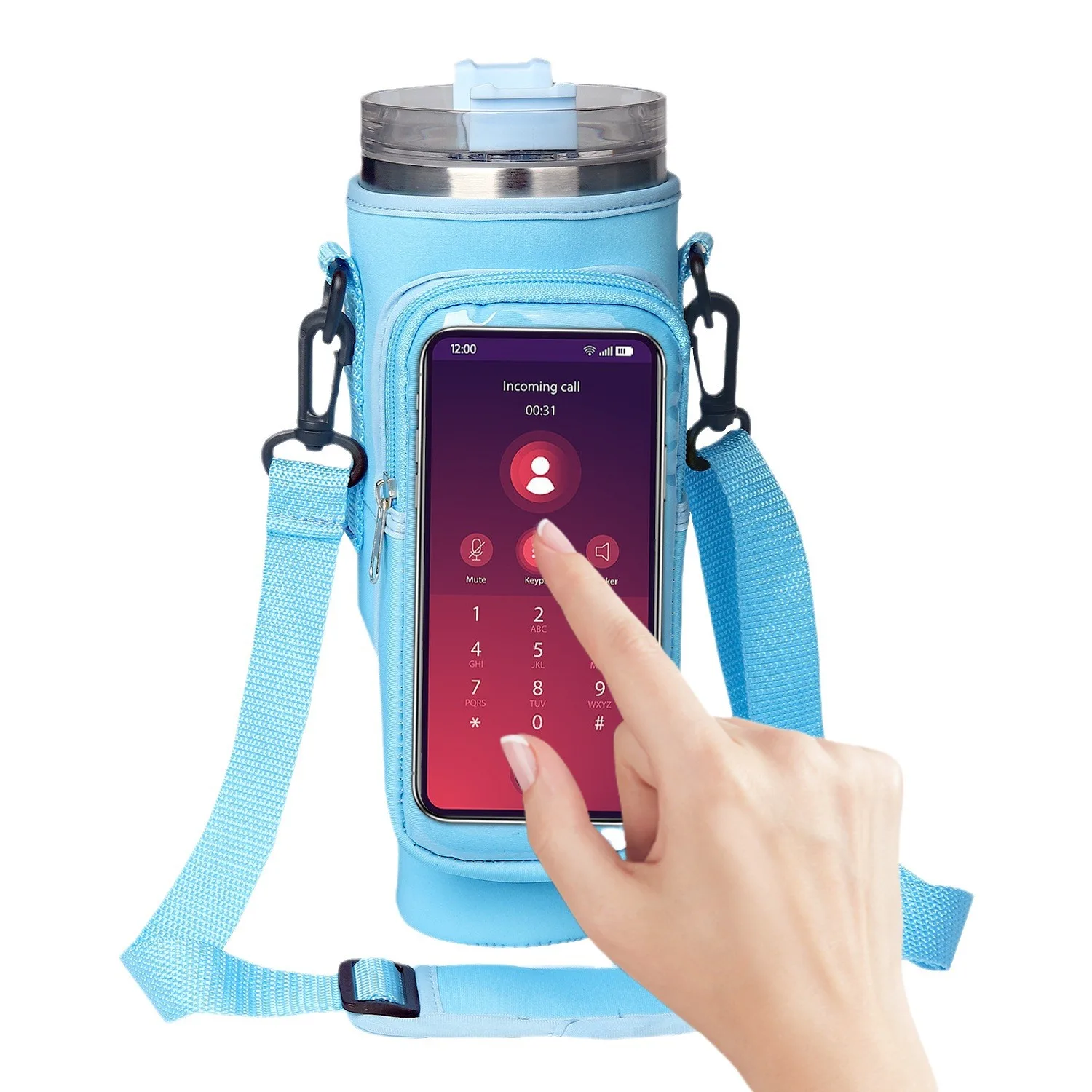 Stock Custom Colorful Transparent Touch Screen Sports Water Bottle Holder Sleeve Cooler With Adjustable Long Shoulder Strap