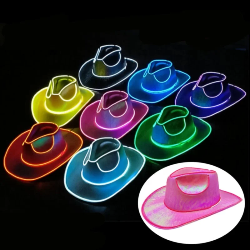WD-A888  Pink Led  Light Up Cowboy Hats Sparkly Mexican Shiny Jazz Hat Western light up Cowboy Hats Sequins Adult With Led