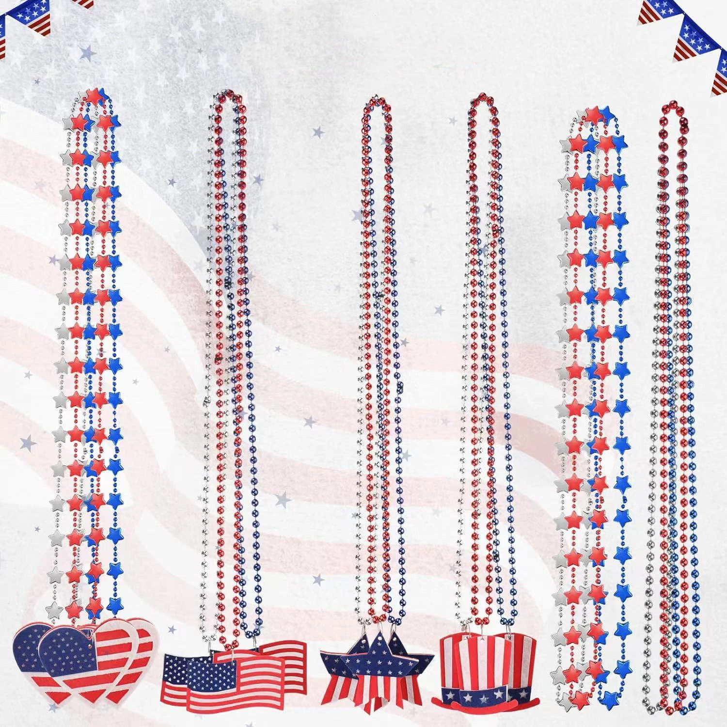Beaded Necklace Loose Red White Blue Patriotic Beaded Necklace With Stars American Flag Independence Day Accessories