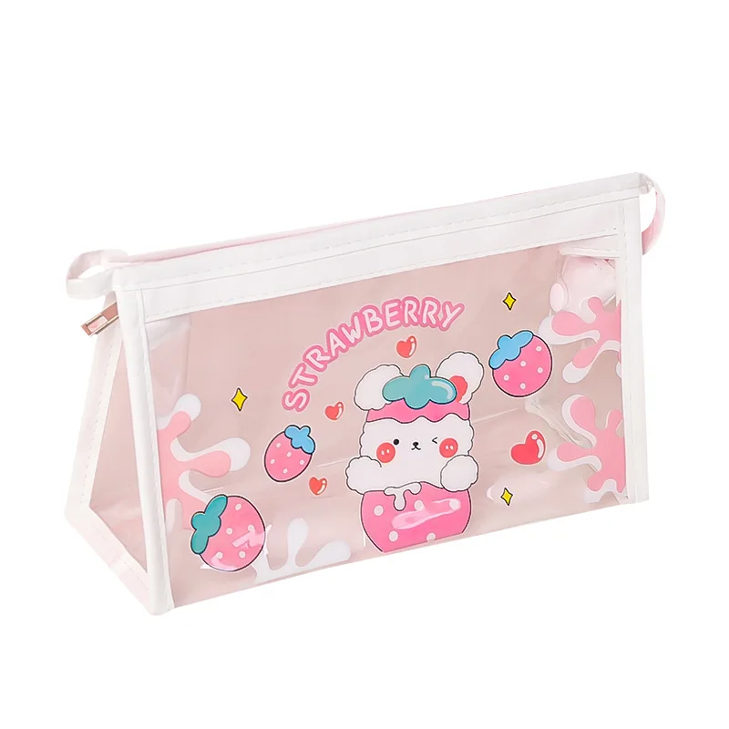 Cartoon Transparent Pen Bag for Girls Large Capacity Storage Bag Simple Junior High School Japanese Makeup Bag