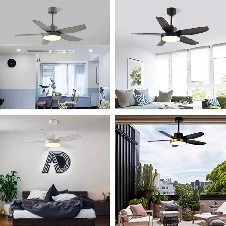 Household Black 5-Blade Ceiling Fan Modern Remote Control Led Ceiling Fan With Lights