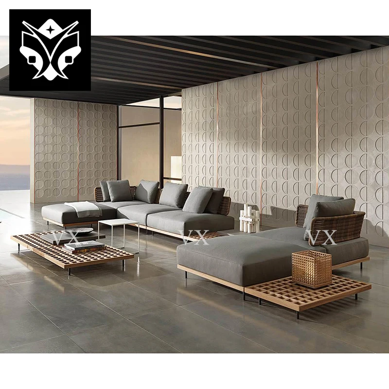 High End Custom Garden Outdoor Synthetic Rattan Sofa Set Wicker Sectional Italian Modern Luxury Patio Garden Sofa