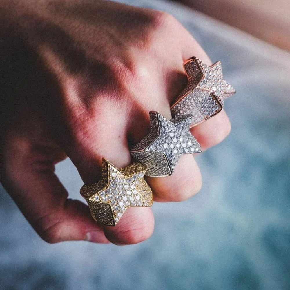 iced out bling full micro pave cz star ring for men
