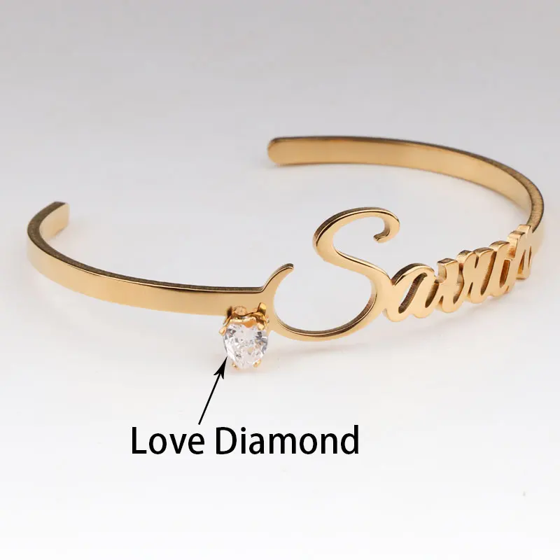 Customized name with diamond gold bracelet bracelet, adjustable opening bracelet