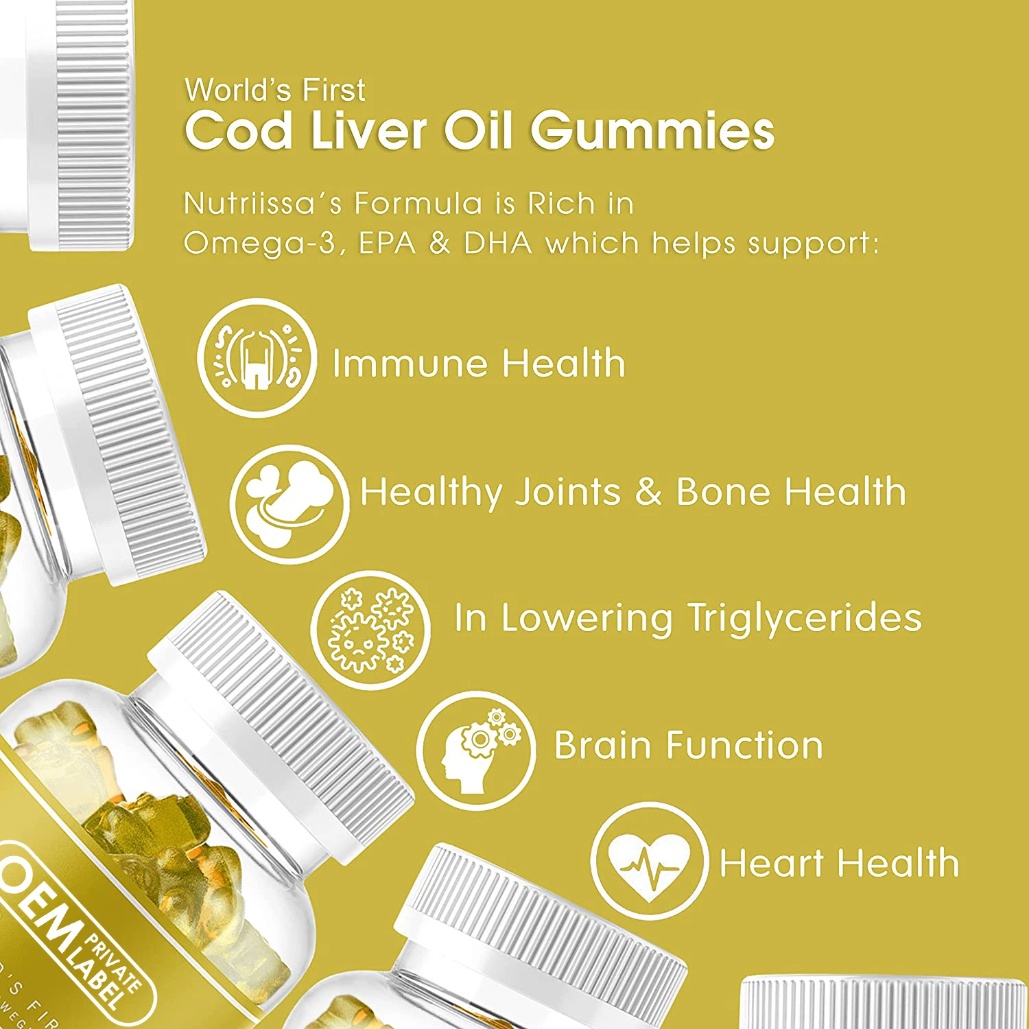 Private label Cod Liver Oil Gummies Fish Oil Gummies Omega-3, EPA, DHA