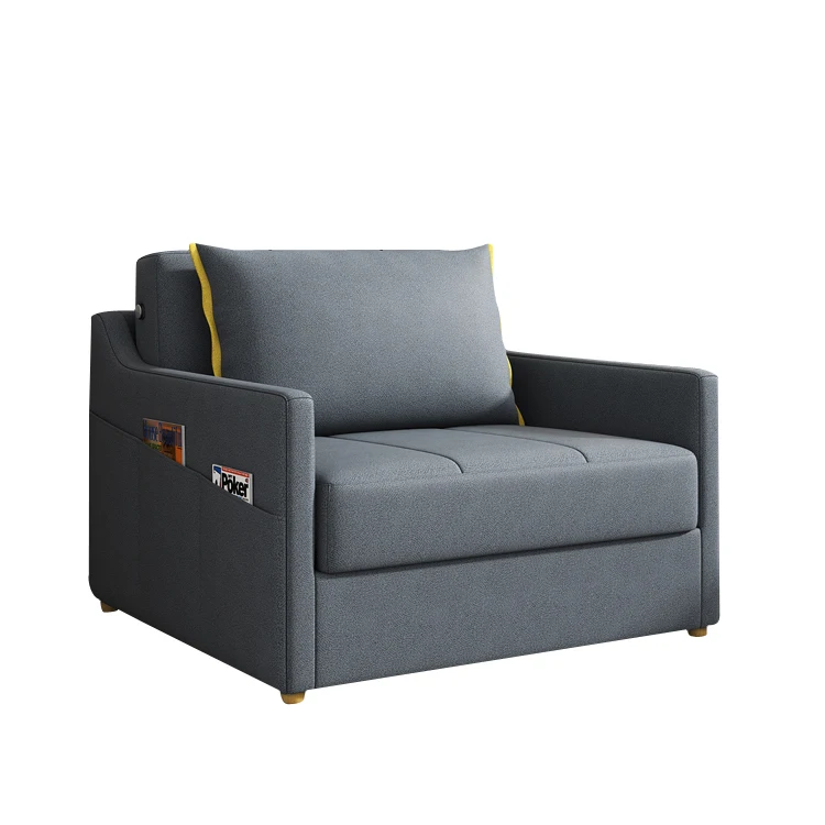Modern Design Fabric Multifunction Square Arm Dark Gray Sofa Bed With Folding Living Room