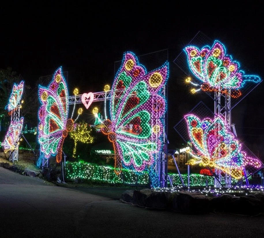 Outdoor Christmas Animated Decorations 2D 3D LED Street Motif Bear Deer Butterfly Lighted Arch For Street Zoo Park Light Show