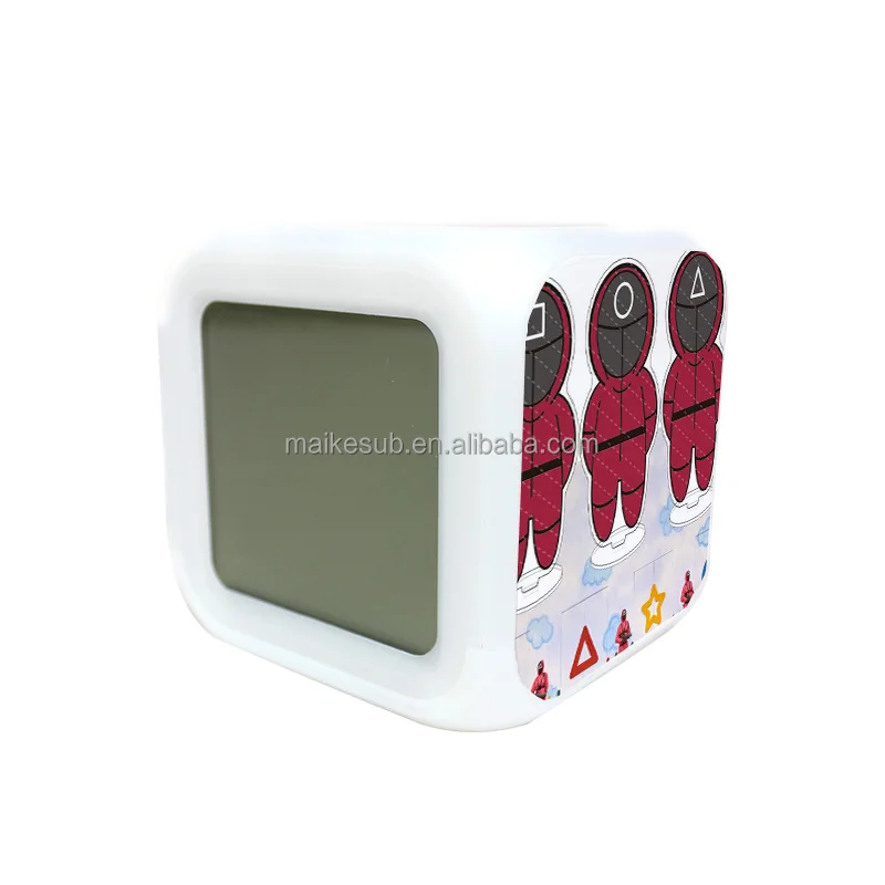 Настольные часы с сублимационным рисунком 3d светодиодные цифровые изменением семи цветов будильник игра-кальмар