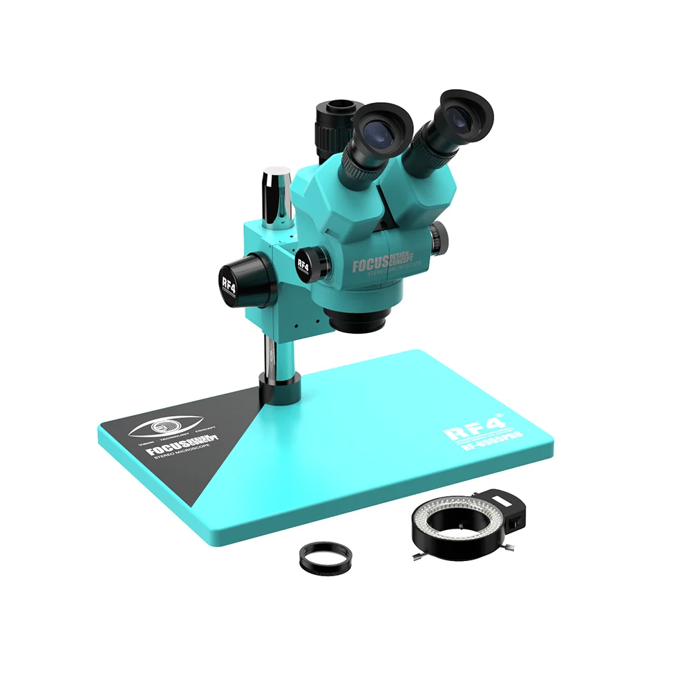 RF4 New Dust-proof Design Microscope Continuous Zoom 6.5X-55X Knob 7 Gear Zoom RF-6555PRO Trinocular Microscope