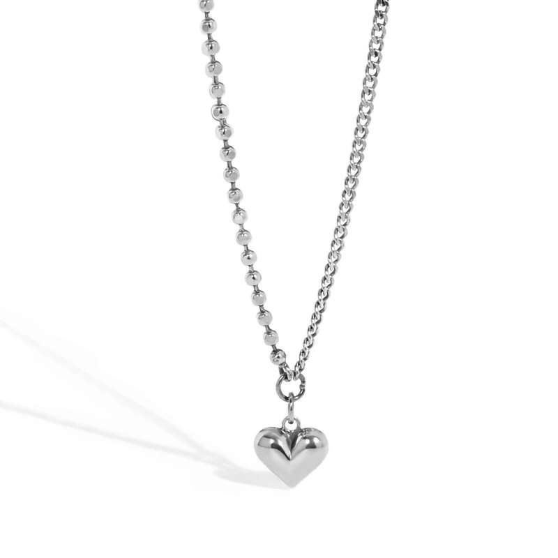 Bead and cuben Chain Love Heart pendant 925 sterling silver heart necklace