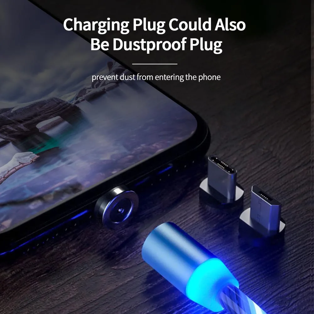 OEM Custom Logo 3 in 1 Led Light Flowing Luminous Charging Cable to Android USB Rotatable Metal Magnetic With Quick Charger Cabl
