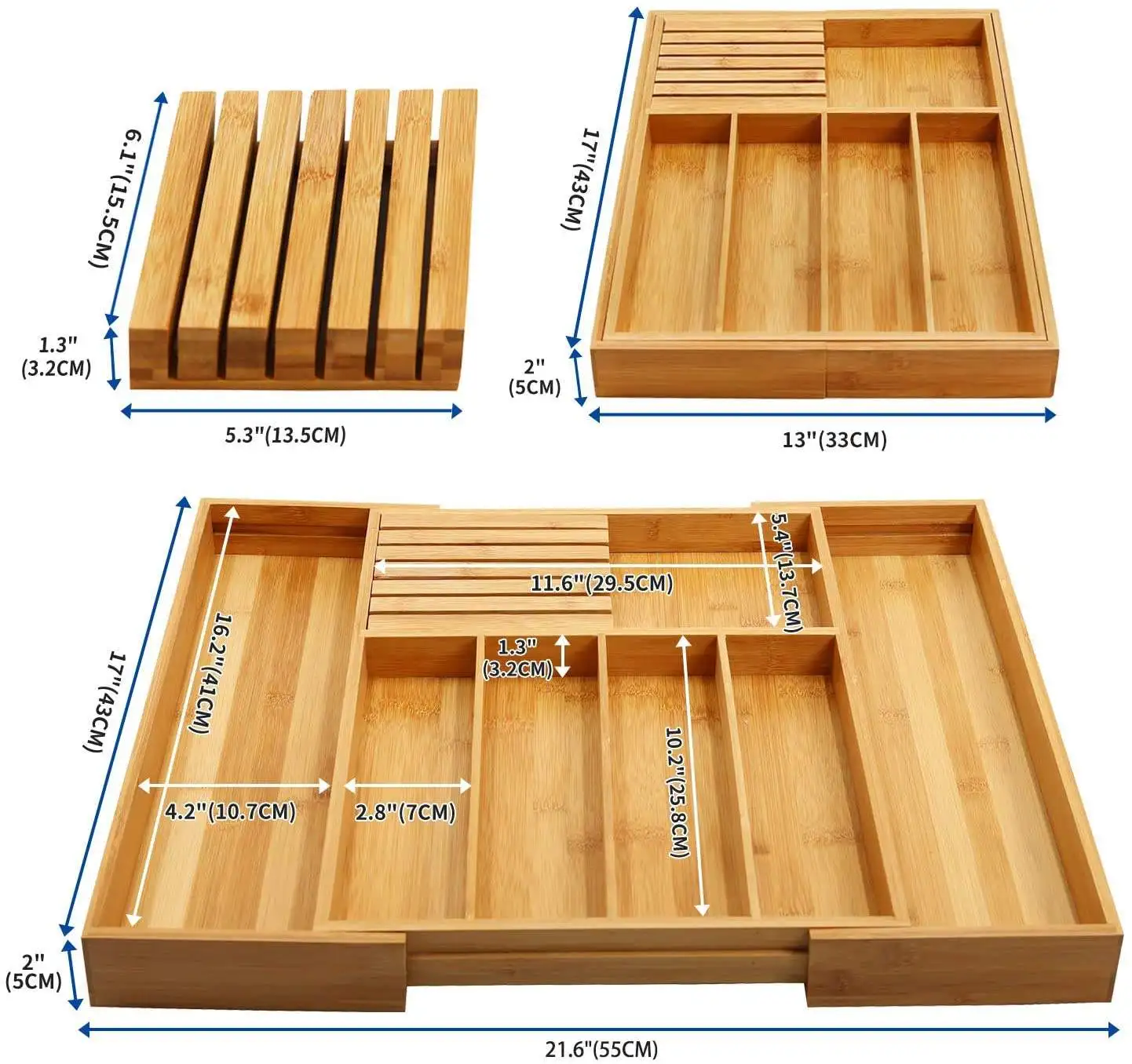 Hot Sale Bamboo Kitchen Drawer Utensil Organizer Expandable Cutlery Tray with Divider Flatware Storage